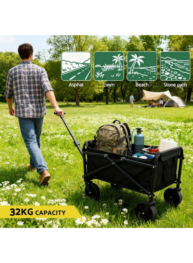 إي وورلد عربة تسوق قابلة للطي – عربة متعددة الاستخدامات تتحمل حتى 32 كجم بمقبض قابل للتعديل، عجلات لجميع التضاريس، قماش مقاوم للماء، مدمجة للشاطئ والتخييم والحديقة والاستخدام اليومي – أسود - Image 4